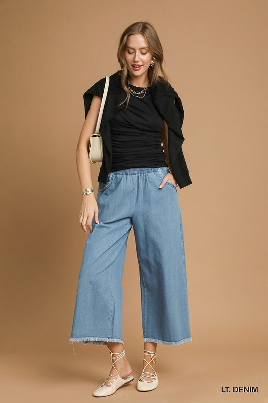 Umgee Washed Denim Wide-Leg Pants
