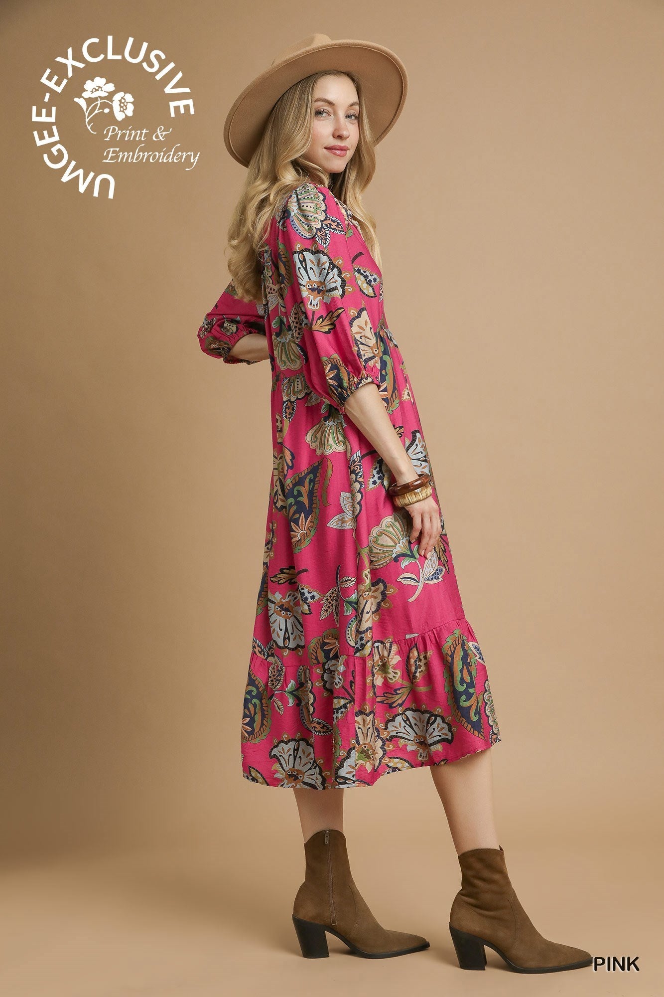 Umgee Boho Paisley Tiered Midi Dress
