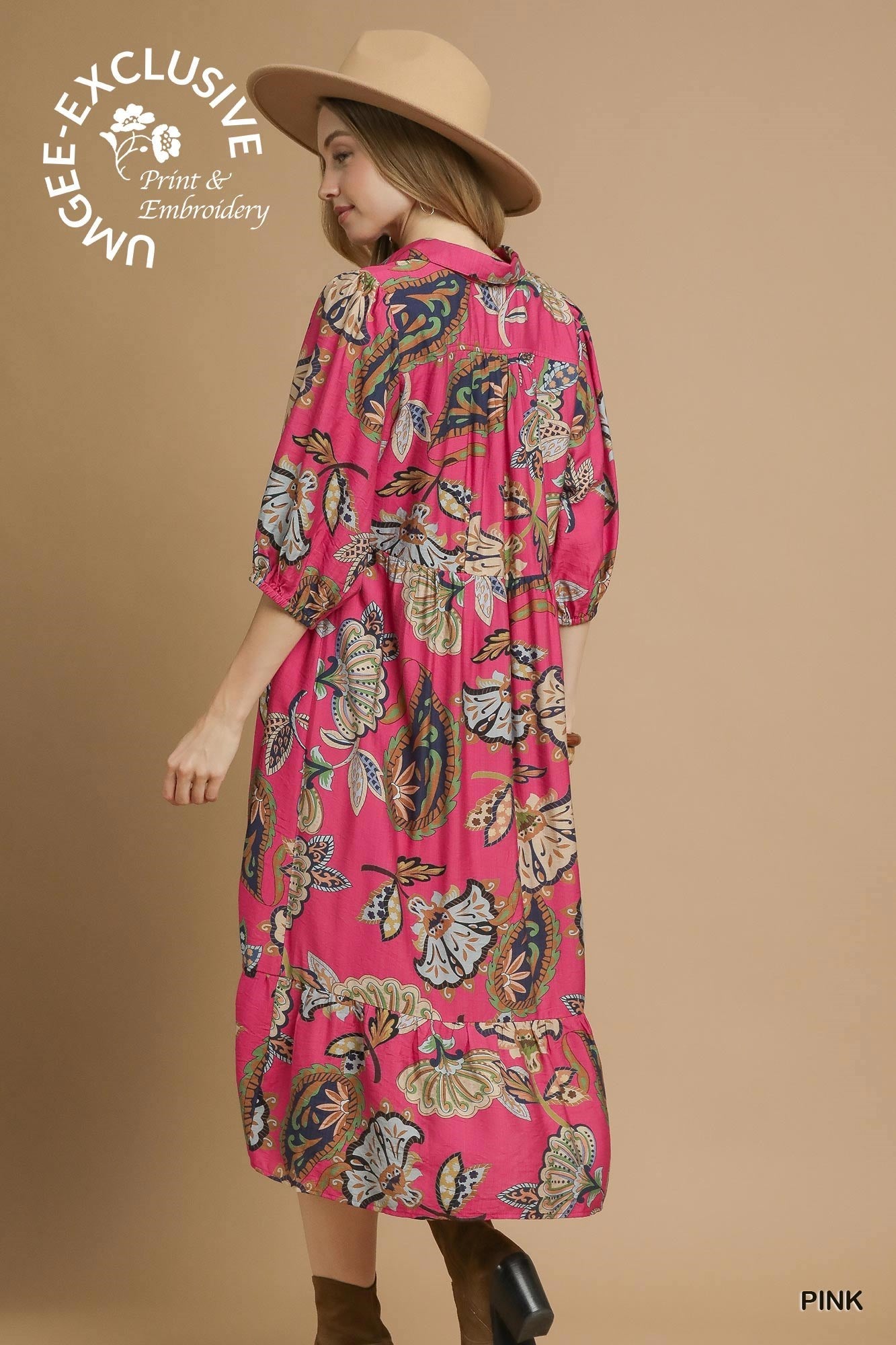 Umgee Boho Paisley Tiered Midi Dress