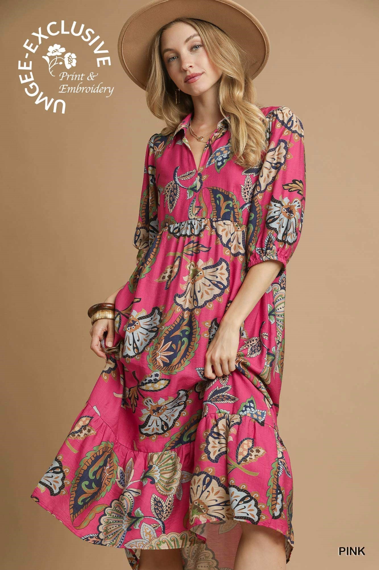 Umgee Boho Paisley Tiered Midi Dress