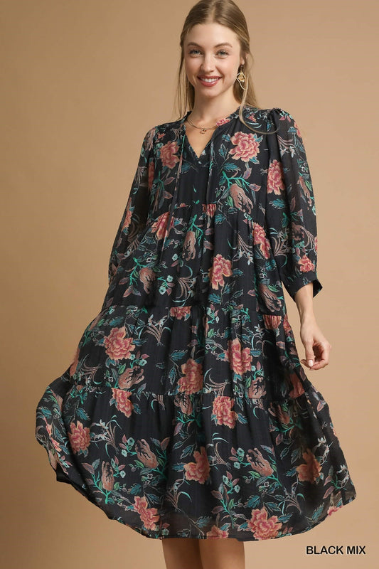 Umgee Tiered Floral Boho Midi Dress