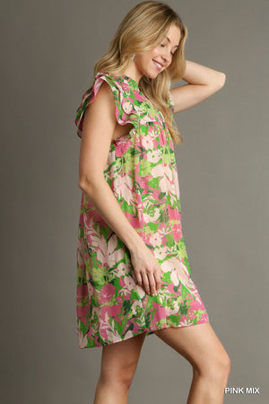Umgee Floral Multicolored Tiered Ruffled Dress K8327