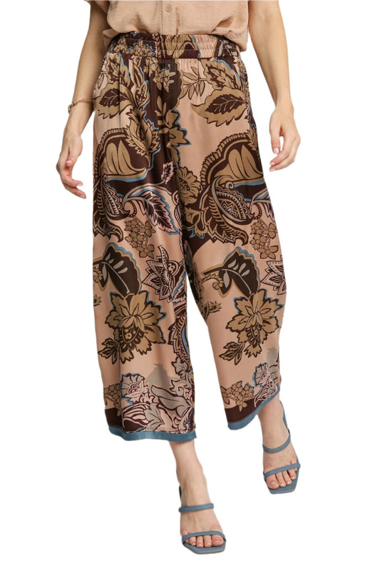 Umgee Brown Mix Paisley Print Pants