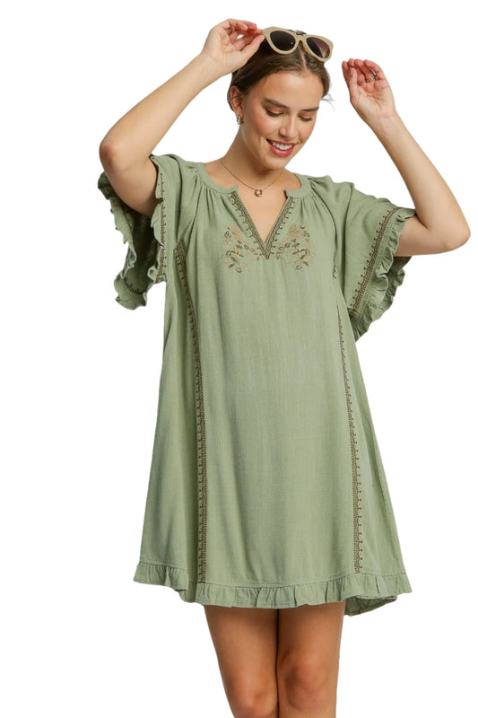 Umgee Linen Peasant Mini Dress