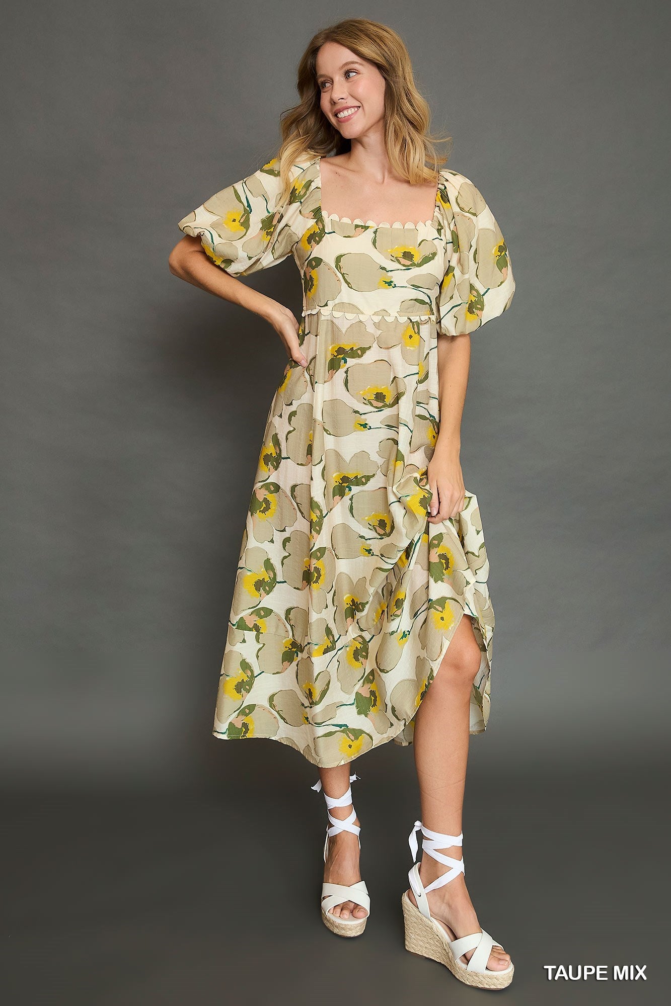 Umgee Yellow/Cream Mix Floral Midi Dress