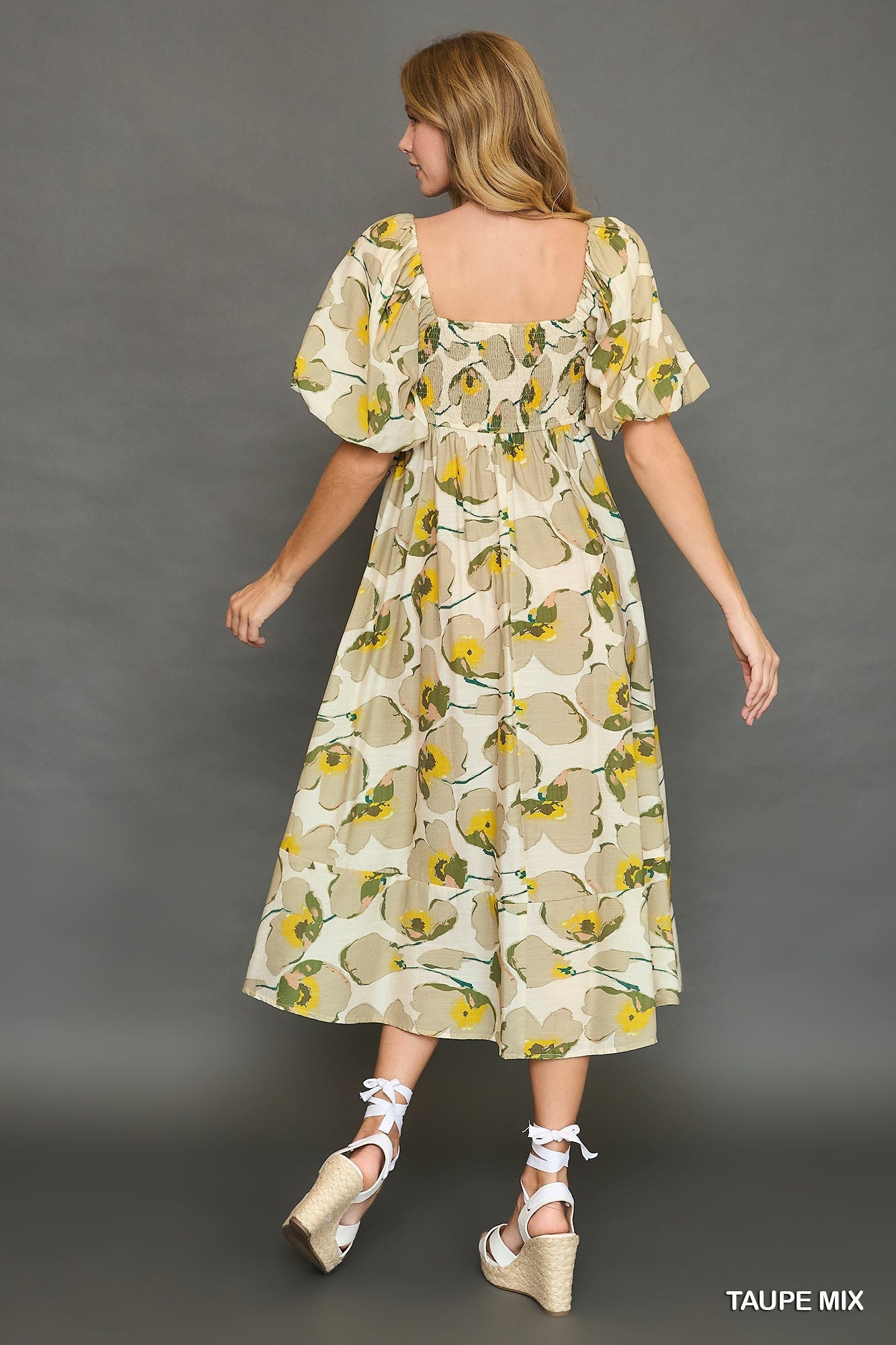 Umgee Yellow/Cream Mix Floral Midi Dress