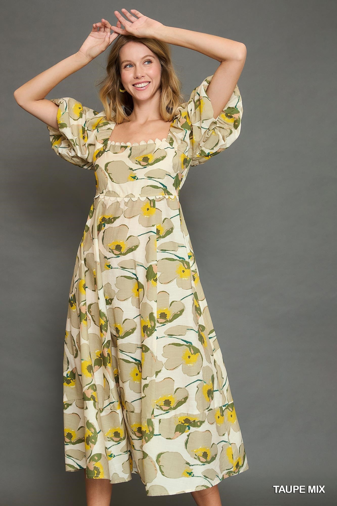 Umgee Yellow/Cream Mix Floral Midi Dress