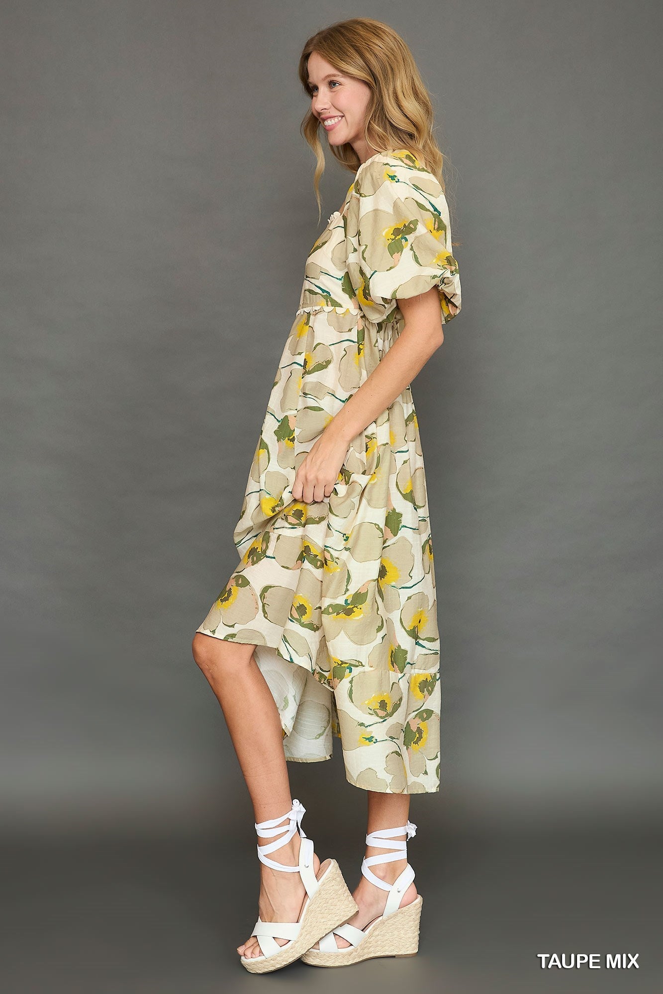 Umgee Yellow/Cream Mix Floral Midi Dress