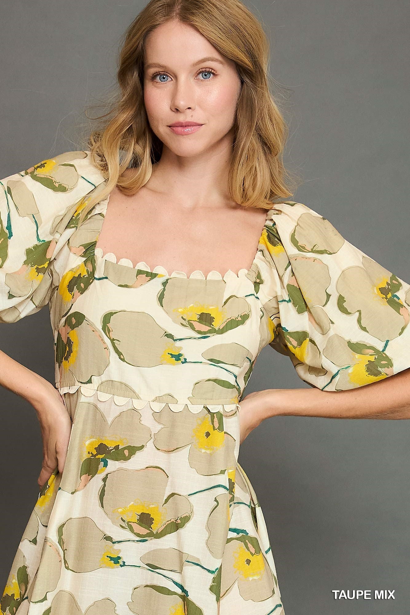 Umgee Yellow/Cream Mix Floral Midi Dress