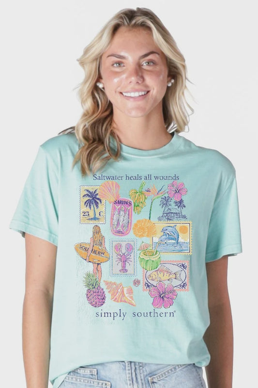 Simply Southern “Saltwater Heals All Wounds” Graphic Tee – Tidepool Blue