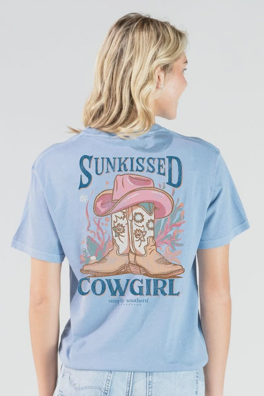 Simply Southern “Sunkissed Cowgirl” Graphic Tee – Mineral Washed Blue