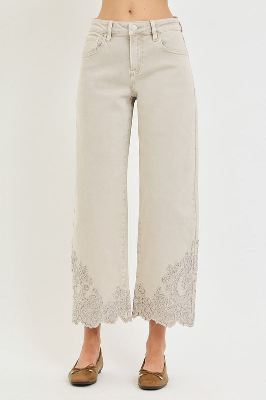 Risen Almond HR Embroidered Jean