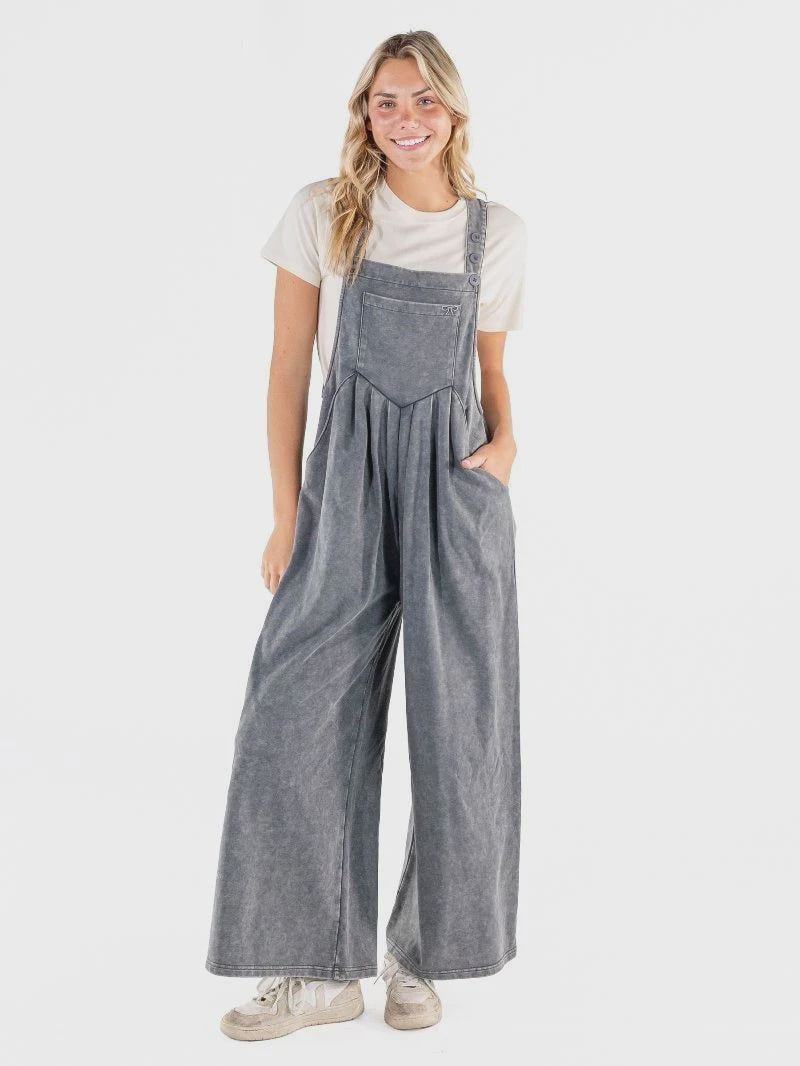 SS Black Mineral Wash Wide Leg Overalls
