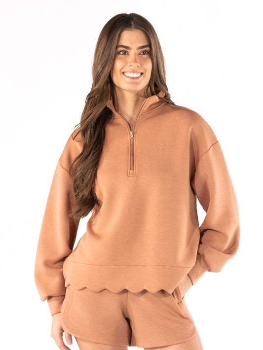 SS Scallop Quarter Zip - Mocha