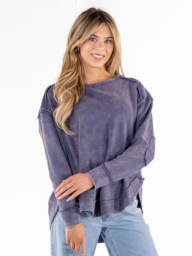 SS Navy Dusk Waffle Pullover Top