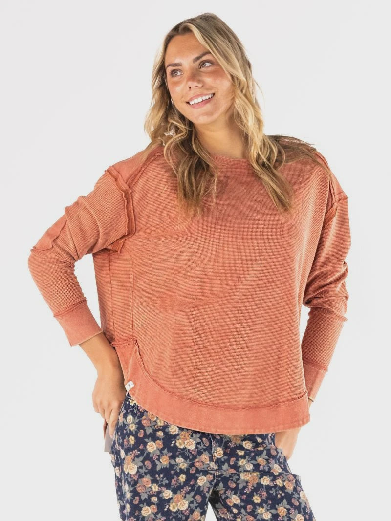 SS Rust Waffle Pullover Top