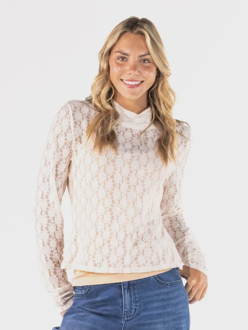 SS Ivory Lace Turtleneck Top
