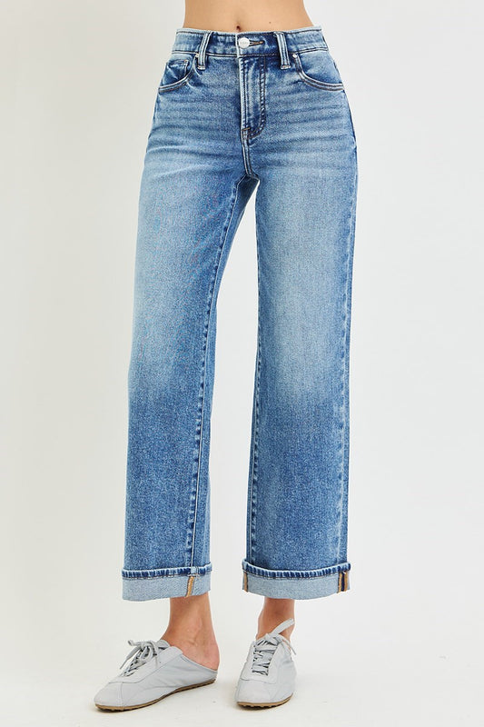 PLUS Risen Tummy Control HR Ankle Wide Cuffed Jean