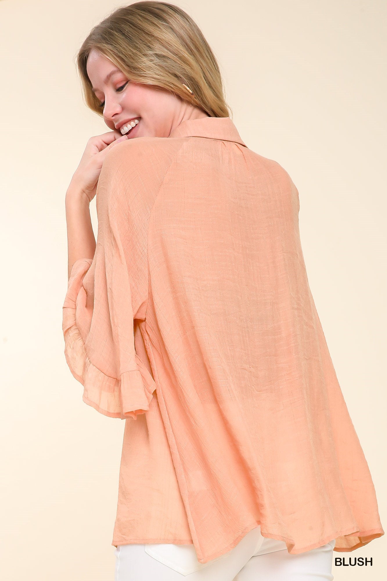 Sheer Blush Umgee Top with Bell Sleeves