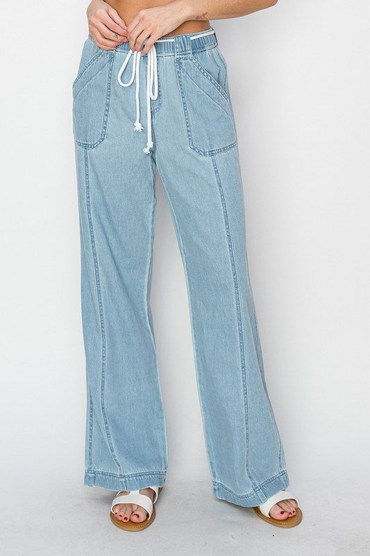 Risen HR Wide Leg Pull On Jean with Tie