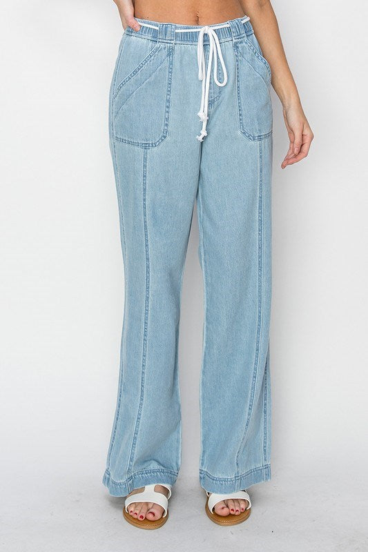 Risen HR Wide Leg Pull On Jean with Tie