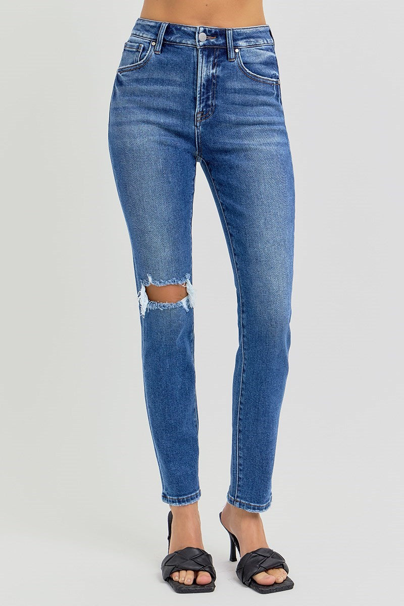 Risen HR Dark Ankle Distressed Skinny Jean