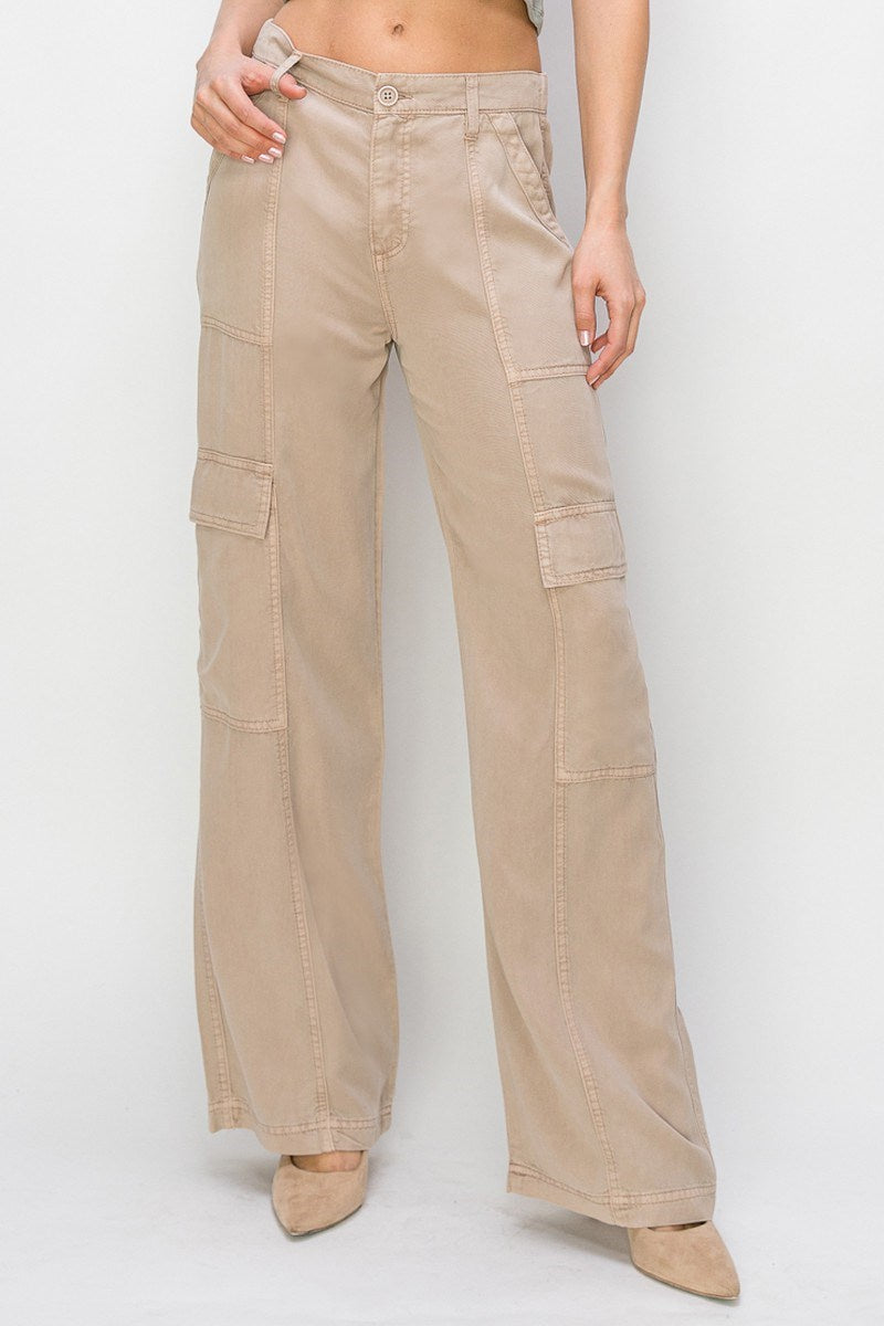 Risen Taupe Tencel Wide Leg Cargo Pant