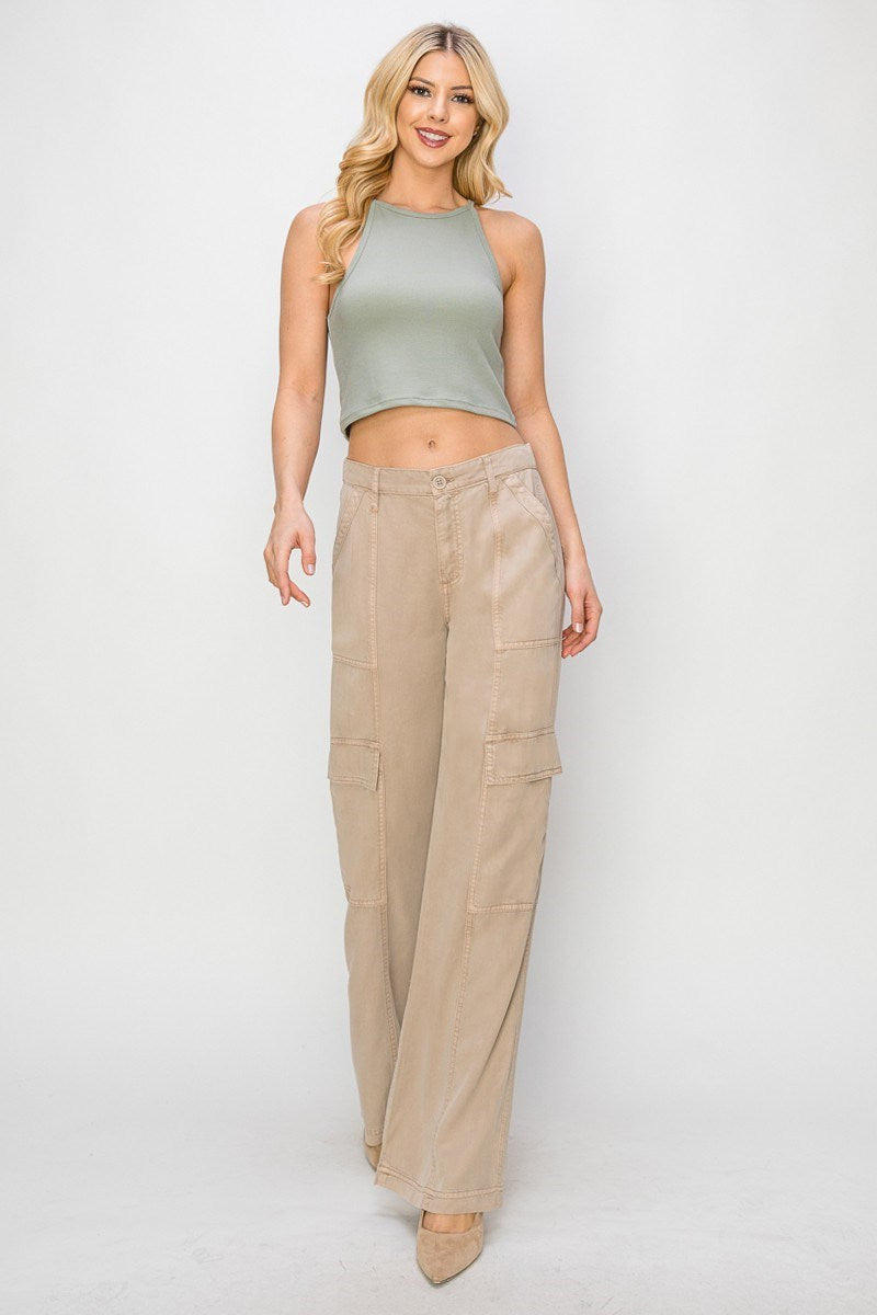 Risen Taupe Tencel Wide Leg Cargo Pant