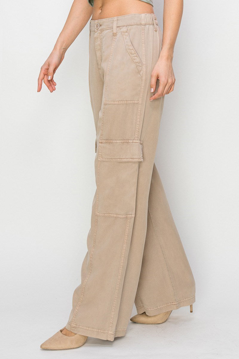 Risen Taupe Tencel Wide Leg Cargo Pant