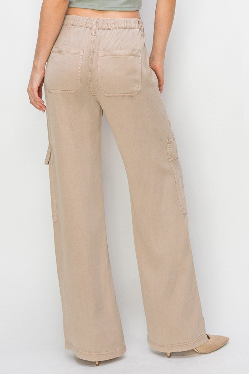 Risen Taupe Tencel Wide Leg Cargo Pant
