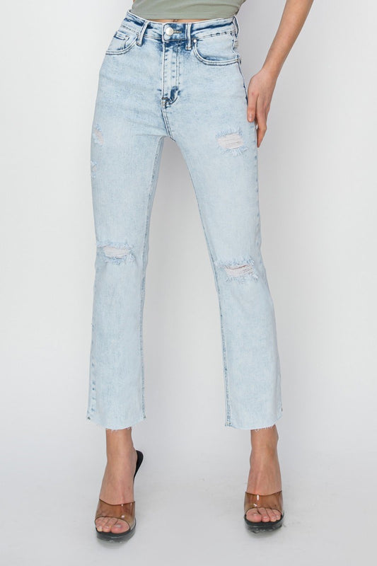 Risen HR Distressed Acid Wash Slim Straight Jean