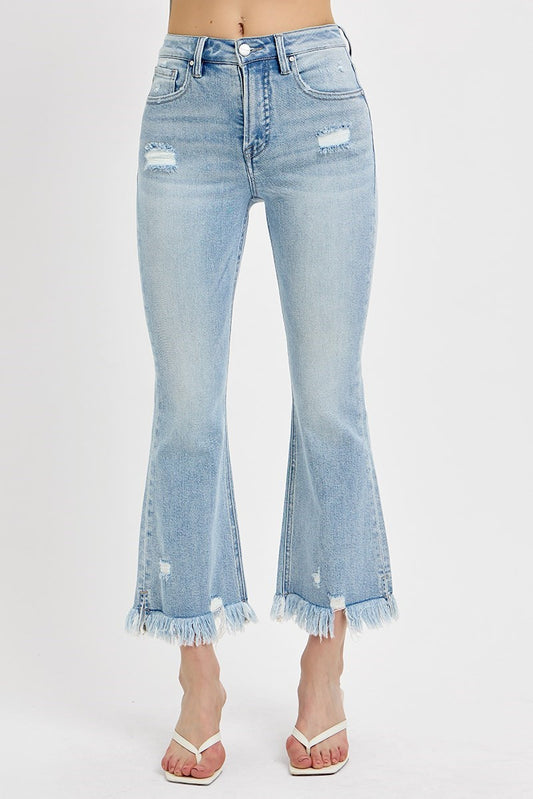 Risen HR Tummy Control Light Wash HR Crop Flare Jean