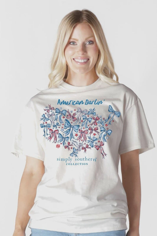 Simply Southern “American Darlin’” Bow USA Graphic Tee – Oyster White