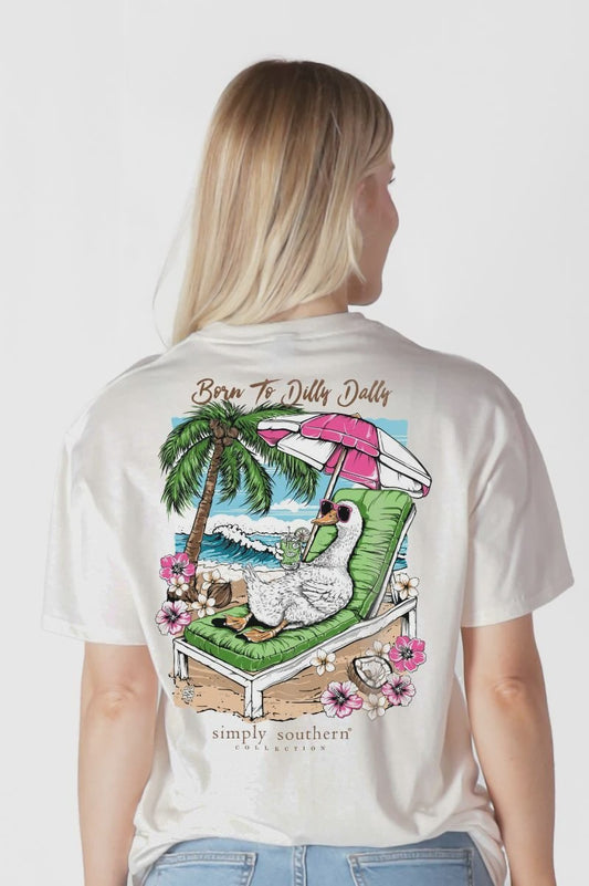 Simply Southern “Born to Dilly Dally” Goose Graphic Tee – Oyster White