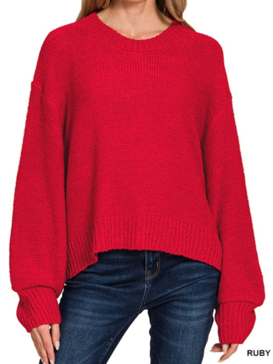 Oversized Balloon Sleeve Sweater – Ruby Red