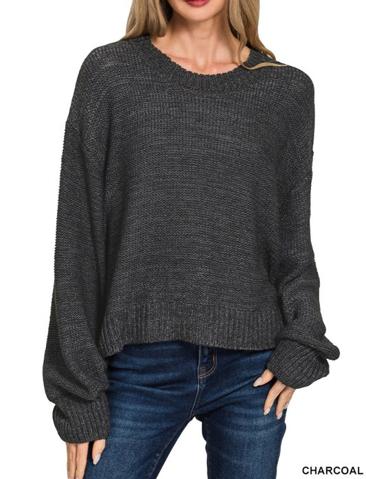 Oversized Balloon Sleeve Sweater – Charcoal