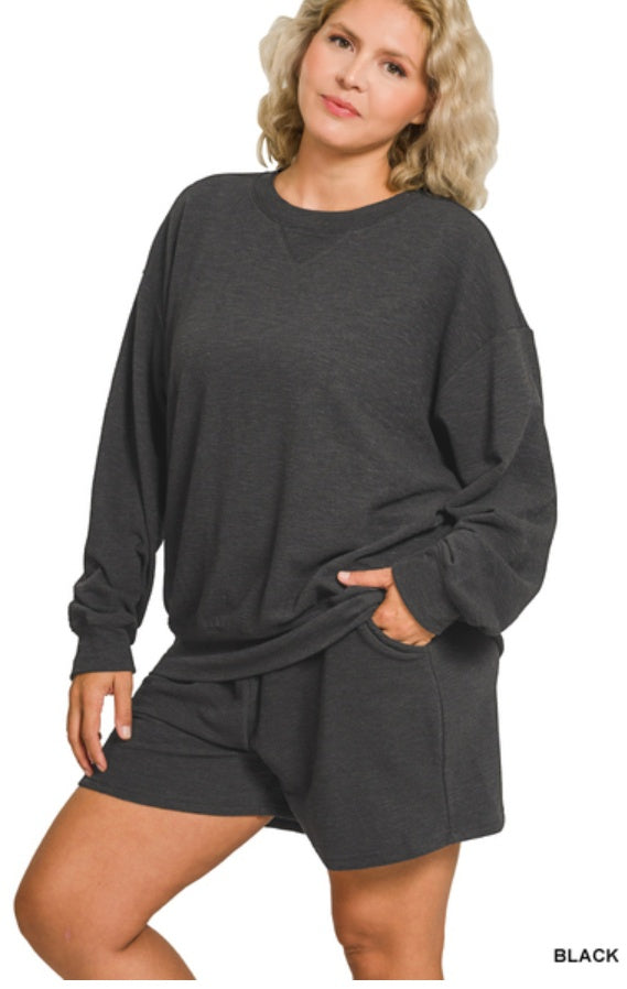 PLUS Slub Pullover & Shorts Lounge Set (Sold Seperately)