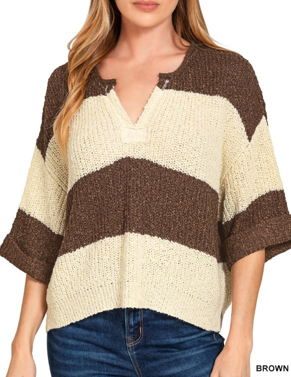 Split Neck Stripe Sweater