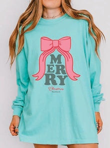Merry Bow Comfort Colors® Long Sleeve Tee – Chalky Mint