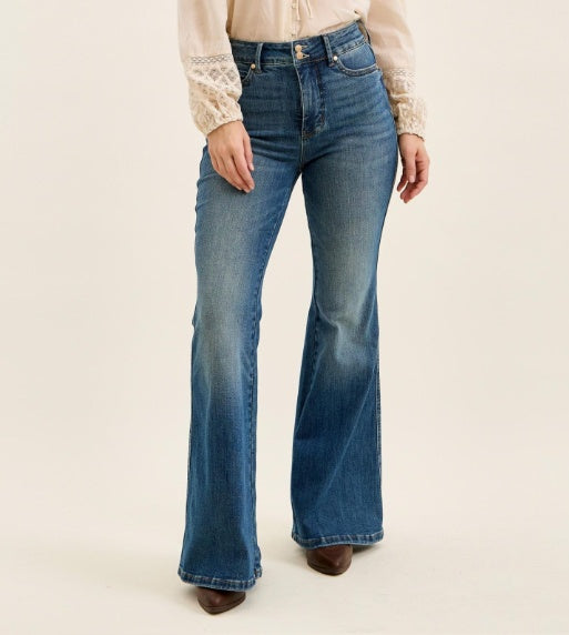 Judy Blue HW Tummy Control Flare Jeans – Double Button Sculpt Denim Jean2