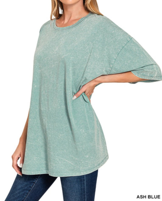 Acid Wash Oversized Longline Boyfriend Box Tee – Ash Blue