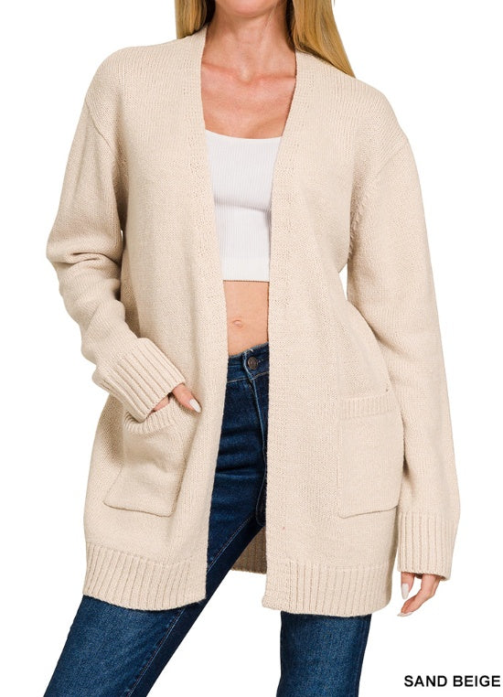 Open Front Pocket Sweater Cardigan