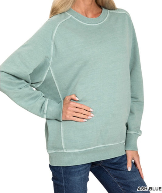 French Terry Pigment Dyed Pullover – Ash Blue