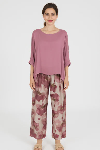 Italian Mauve Floral Silk Pants