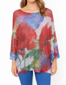 Italian Crimson Petal Mesh Top – Spring Bloom ONE SIZE