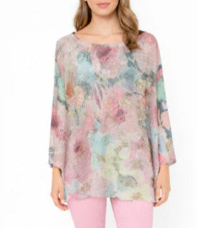 Italian Floral Whimsy Mesh Top – Pastel Rose Petal ONE SIZE