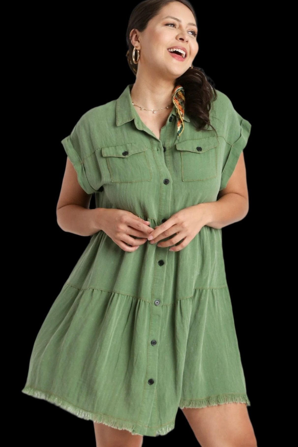 PLUS Umgee Washed Button Up Dress