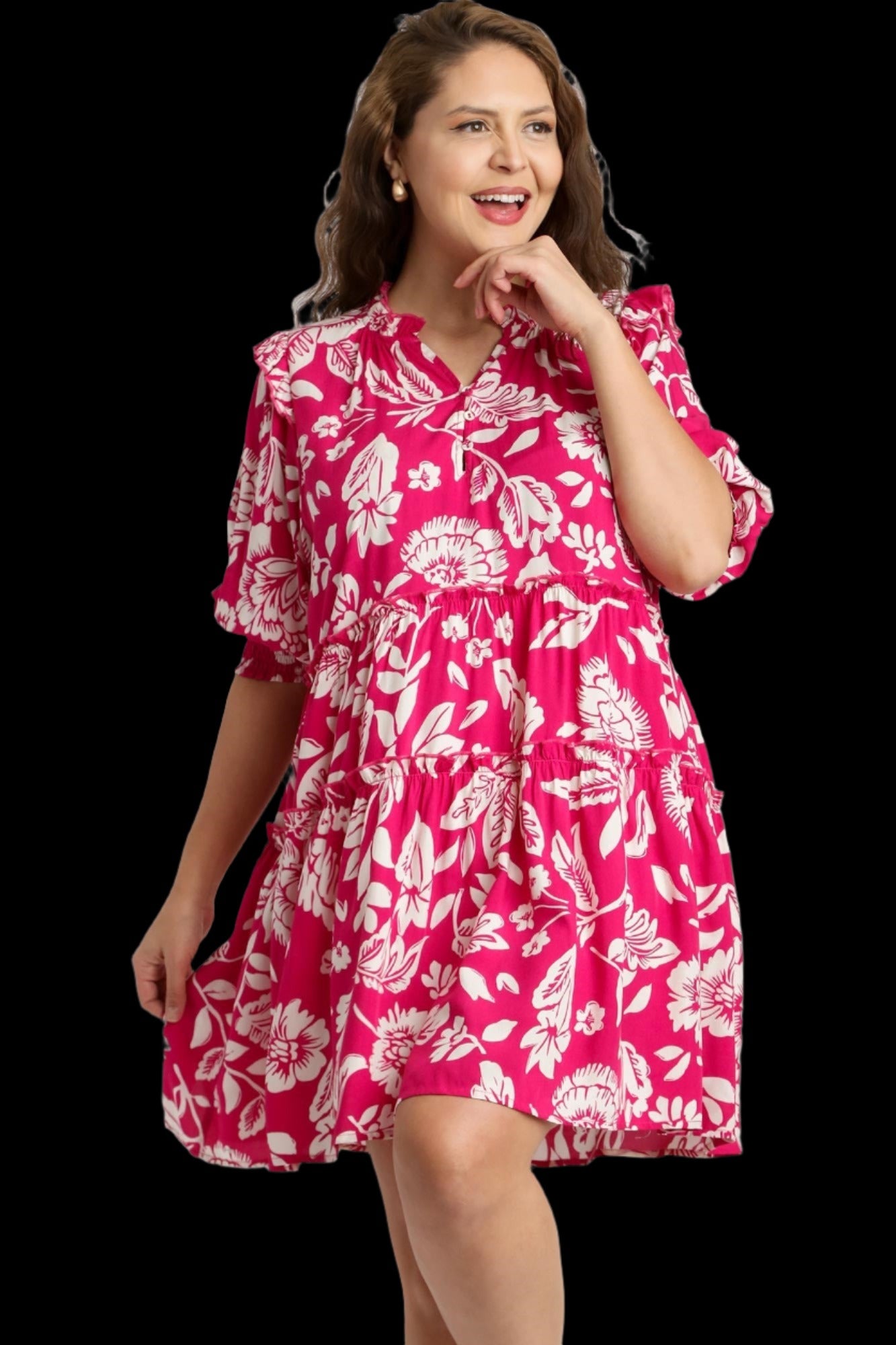 PLUS Umgee Hot Pink Floral Short Dress