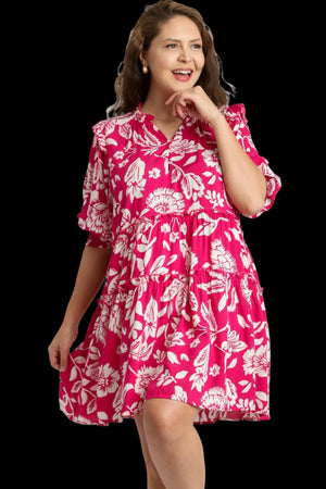 PLUS Umgee Hot Pink Floral Short Dress