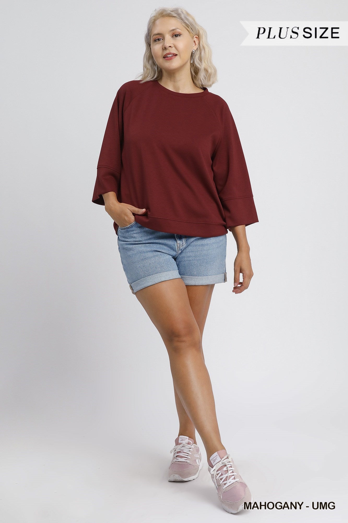 PLUS Umgee 3/4 Sleeve Drop Shoulder Top